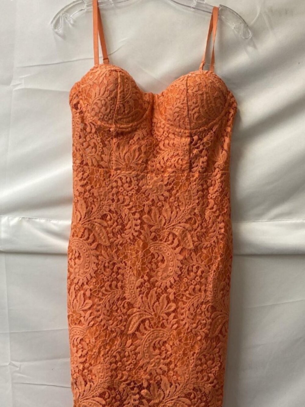 Bebe Orange Bustier Midi Lace Dress Size 8